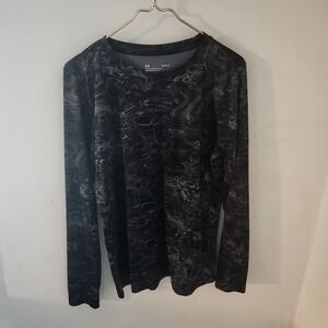 Under Armour Mens Large Long Sleeve Loose Fit Shirt Black Grey Abstract Print